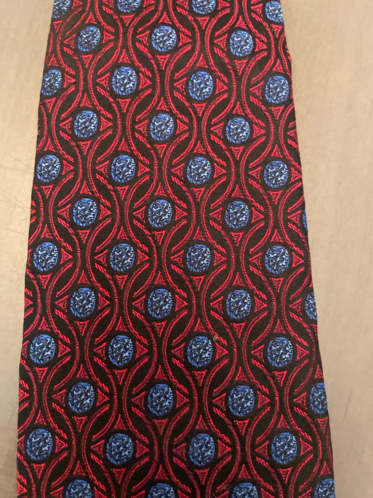 Classic Vintage Faberge Silk Tie - Geometric Red & Blue Pattern; Handmade In Usa — image 2 of 8
